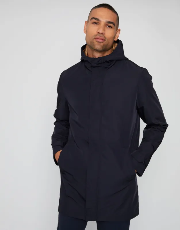 Dark Navy Showerproof Zip Up Hooded Raincoat sold by Threadbare