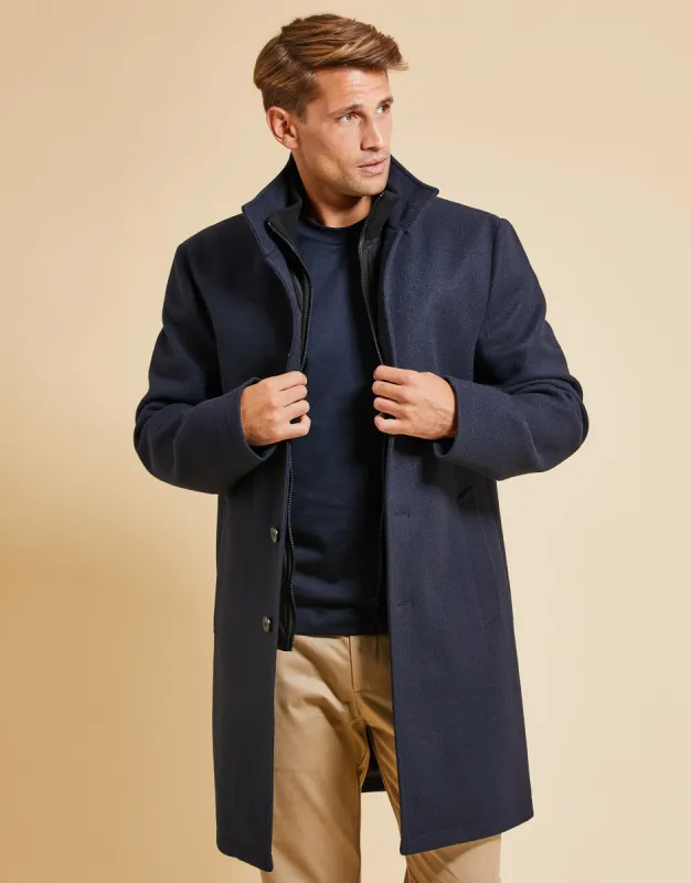 Threadbare Luxe Men's Navy Funnel Neck Mock Layer Coat sold by Threadbare