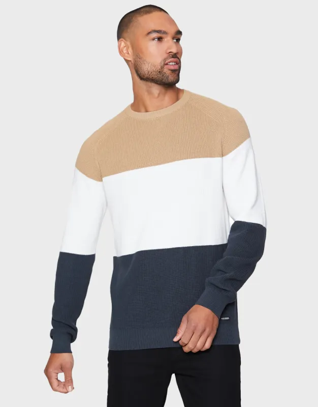 Men's Navy Colourblock Jumper sold by Threadbare