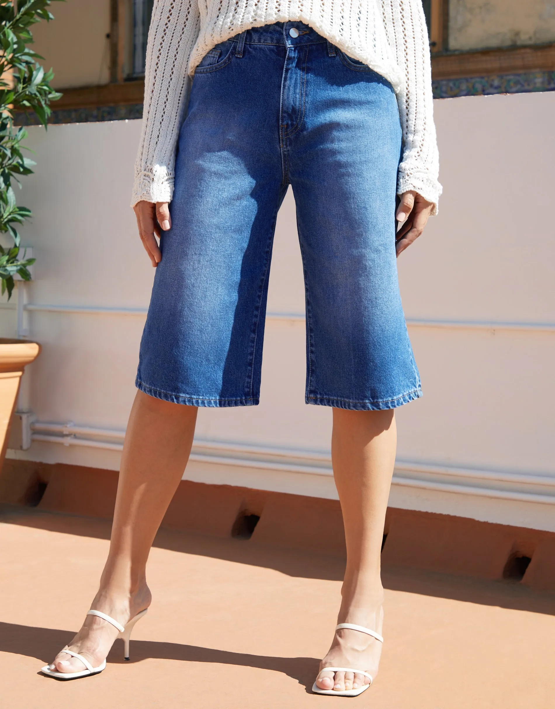 Women's Mid Wash Wide Leg Denim Jorts sold by Threadbare product image thumbnail 2
