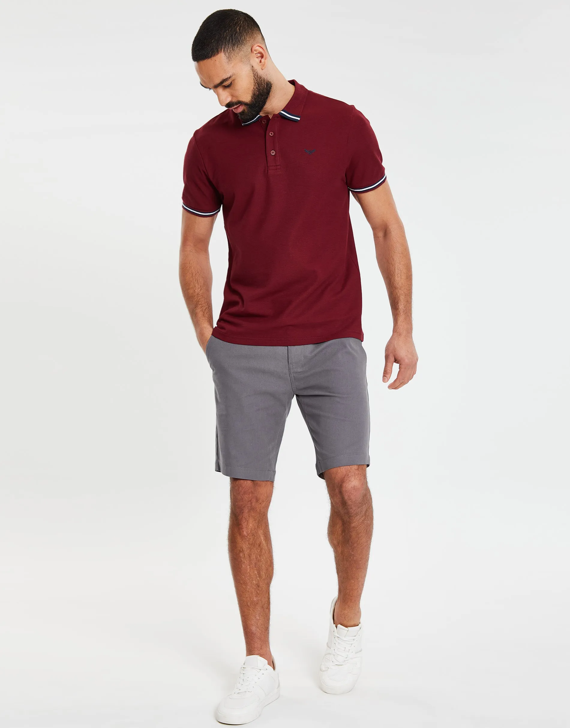 Men's Burgundy Rib Collar Classic Polo Shirt sold by Threadbare product image thumbnail 3