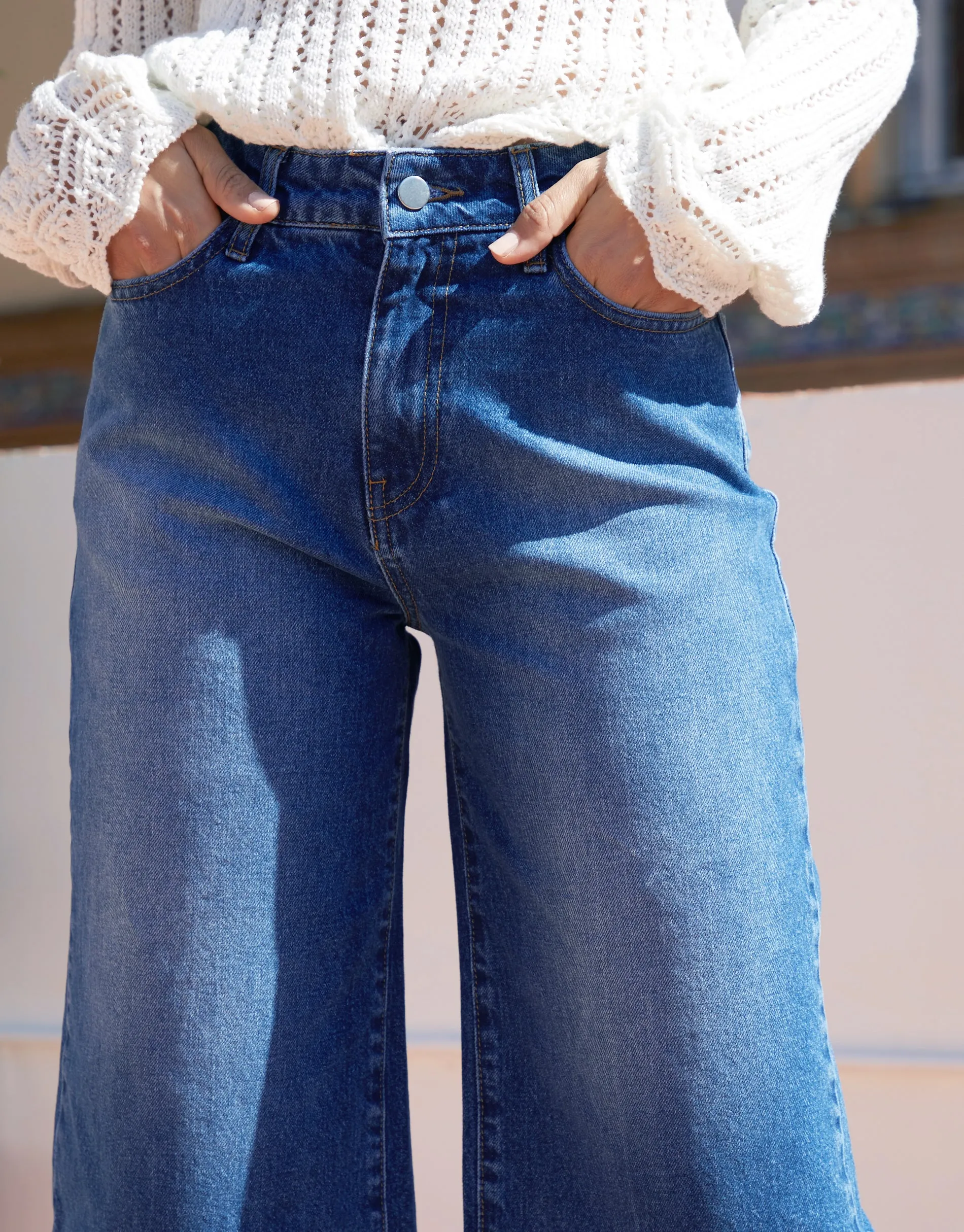 Women's Mid Wash Wide Leg Denim Jorts sold by Threadbare product image thumbnail 4