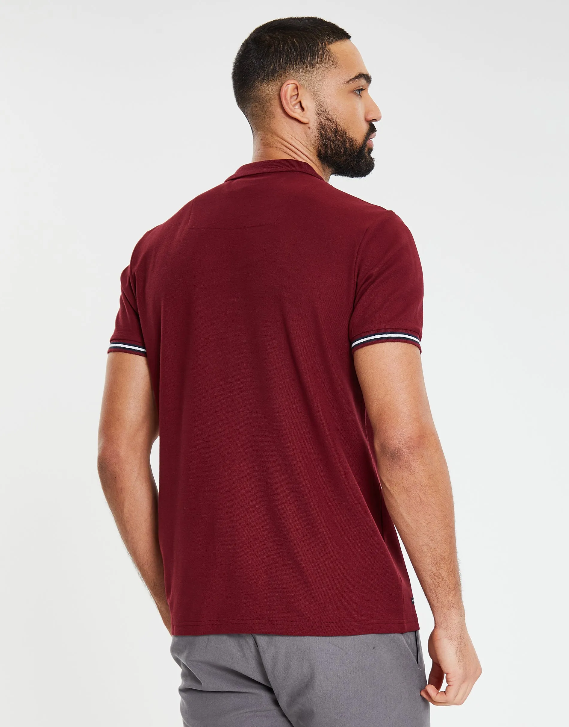 Men's Burgundy Rib Collar Classic Polo Shirt sold by Threadbare product image thumbnail 2