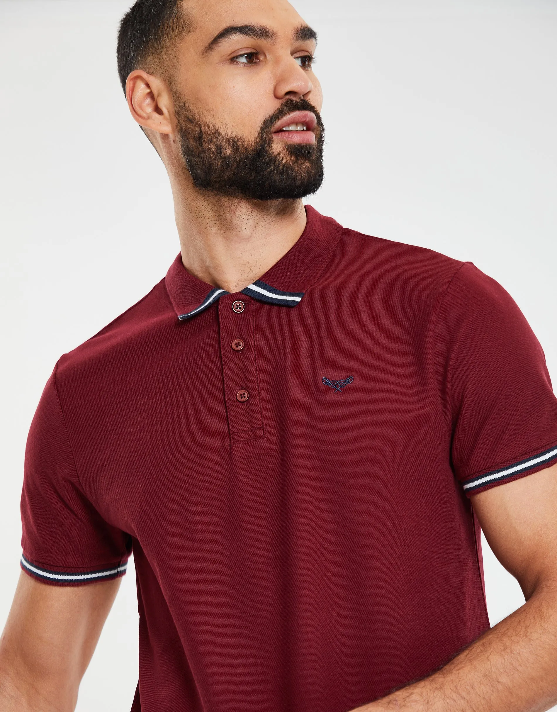 Men's Burgundy Rib Collar Classic Polo Shirt sold by Threadbare product image thumbnail 4