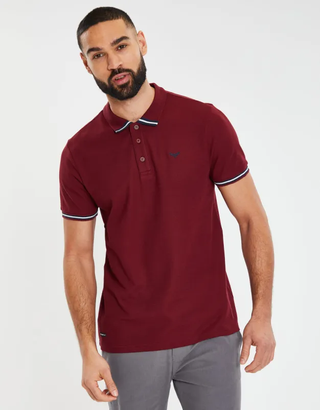 Men's Burgundy Rib Collar Classic Polo Shirt sold by Threadbare
