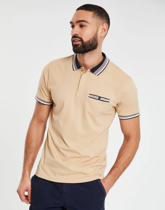 Men's Camel Jetted Pocket Rib Collar Polo Shirt sold by Threadbare