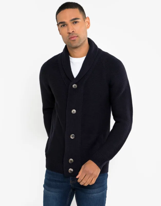 Men's Navy Button Down Cardigan sold by Threadbare