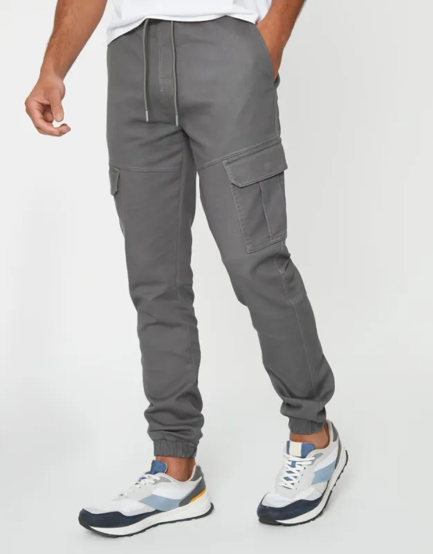 Men's Slate Cargo Pocket Jogger Style Trousers sold by Threadbare
