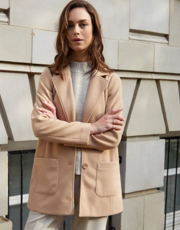 Women's Camel Single Breasted Relaxed Formal Coat sold by Threadbare