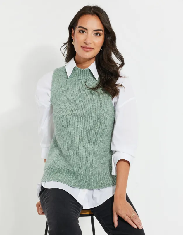 Women's Sage Knitted Vest sold by Threadbare