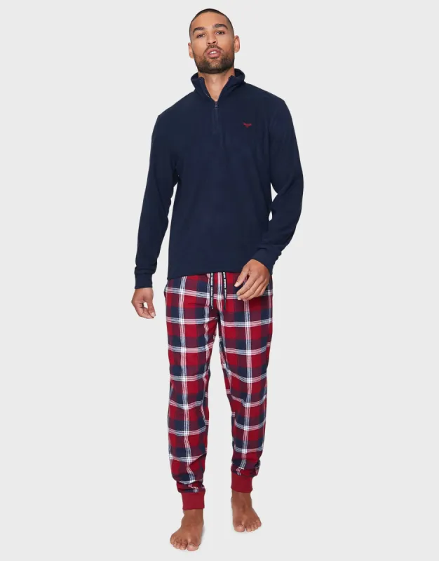 Men's Navy & Red Check Pyjama Fleece & Bottoms (2-Piece Set) sold by Threadbare