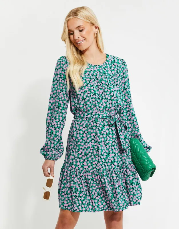 Women's Green Floral Print Smock Dress sold by Threadbare