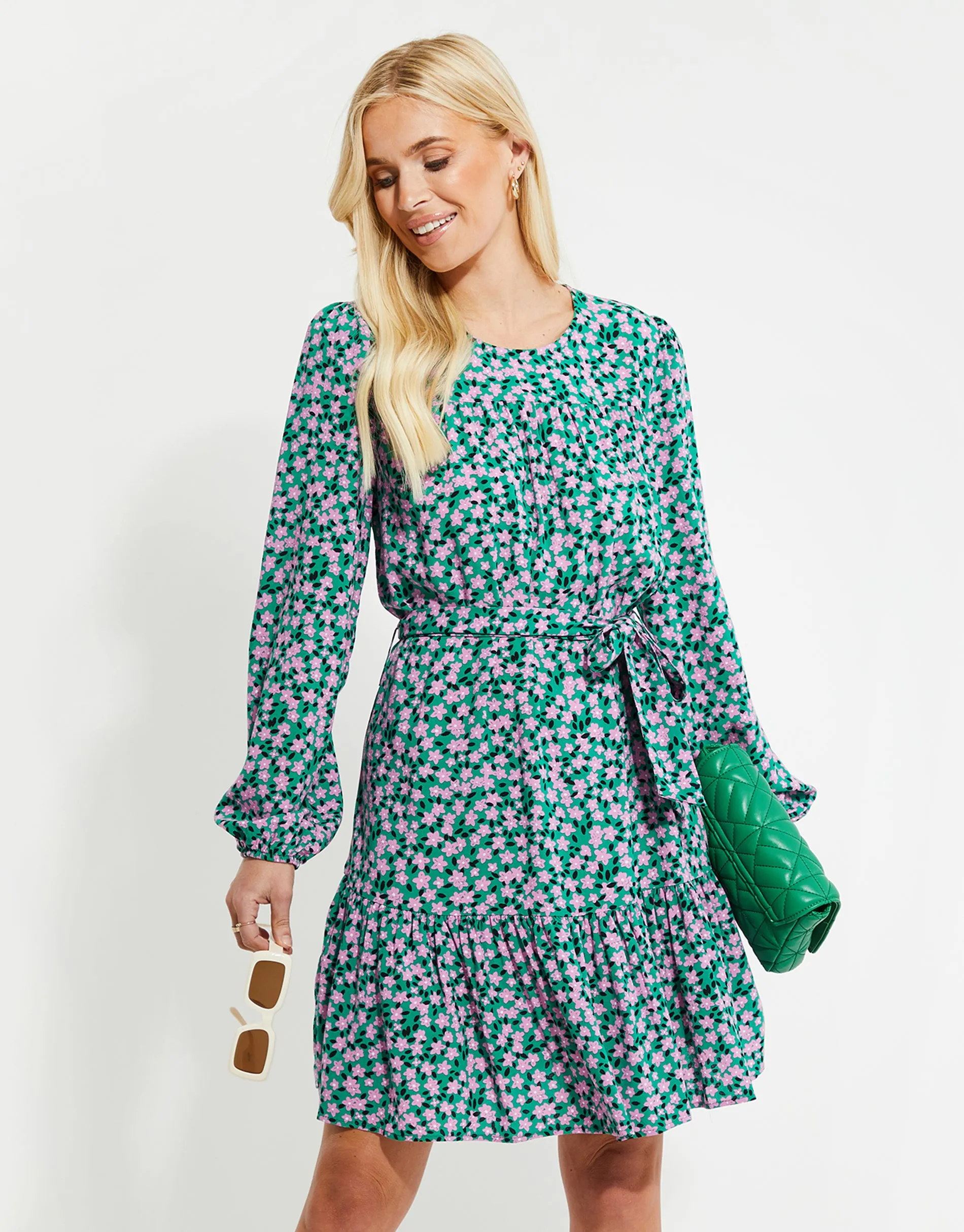 Women's Green Floral Print Smock Dress sold by Threadbare