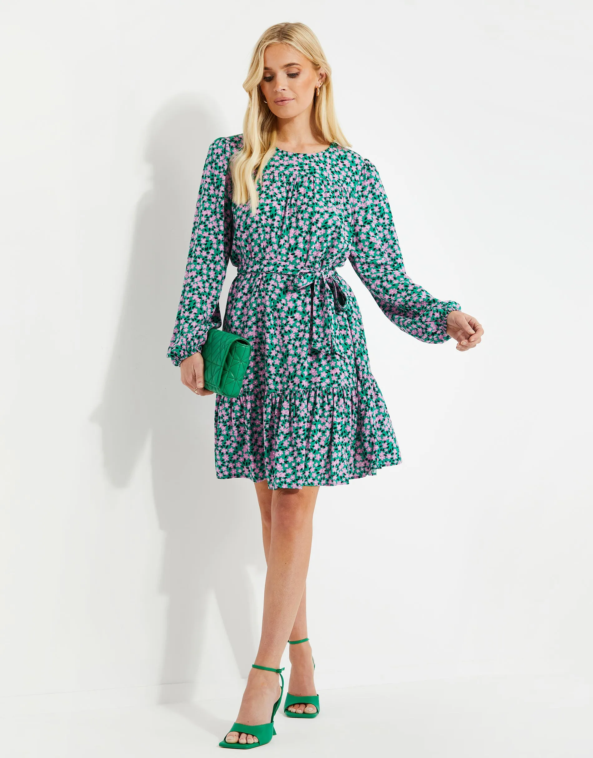 Women's Green Floral Print Smock Dress sold by Threadbare product image thumbnail 3