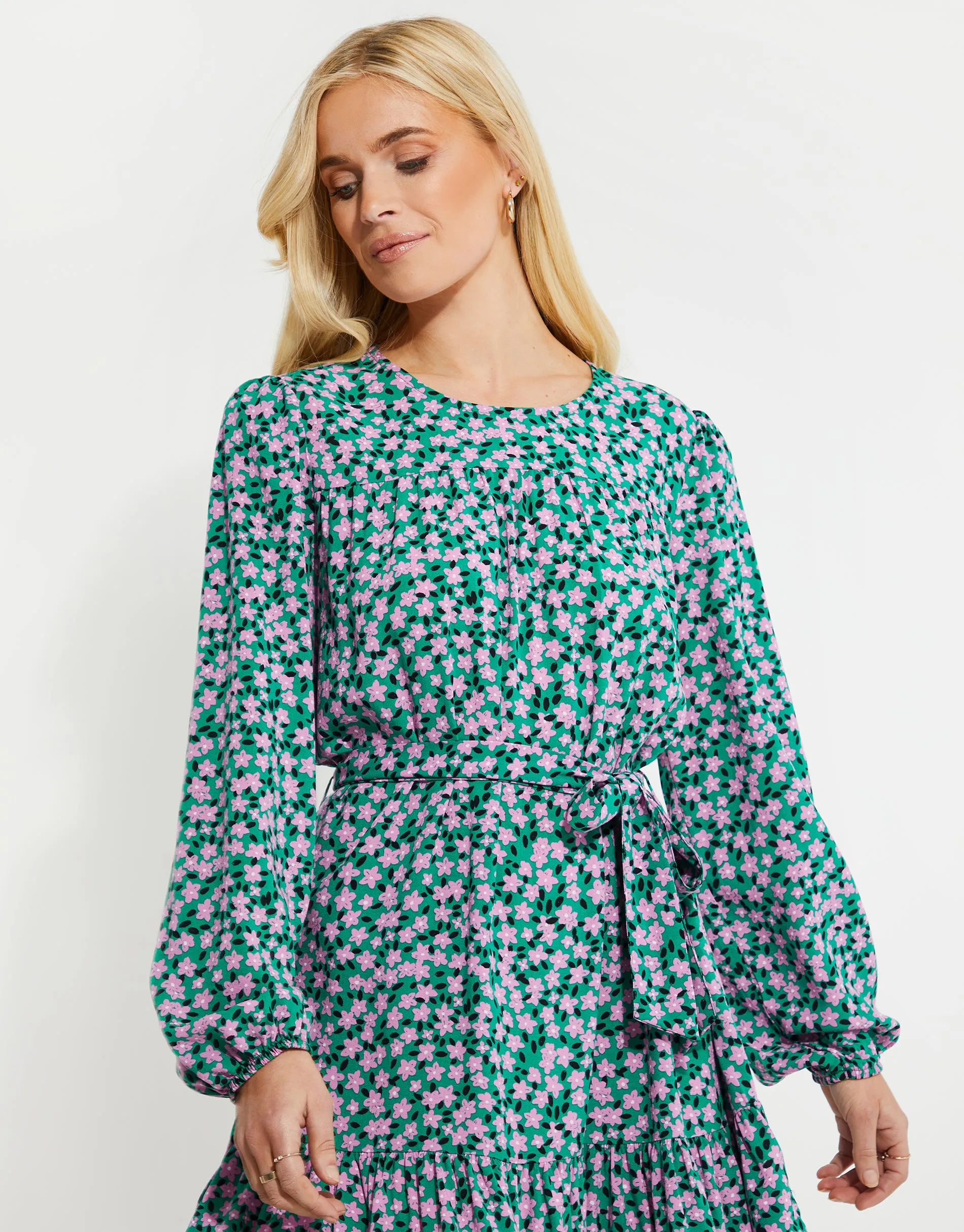 Women's Green Floral Print Smock Dress sold by Threadbare product image thumbnail 4