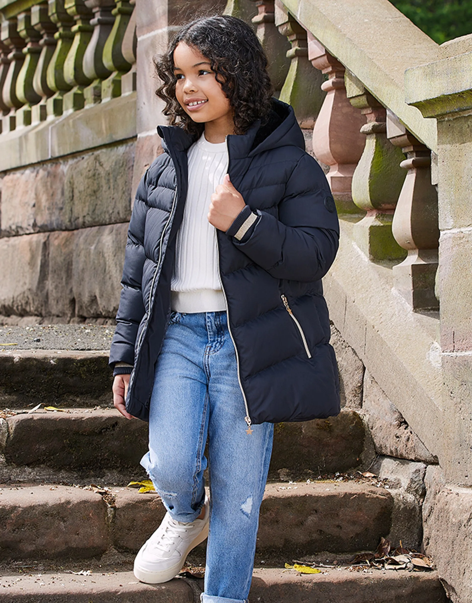 Girls' Black Longline Padded Jacket sold by Threadbare