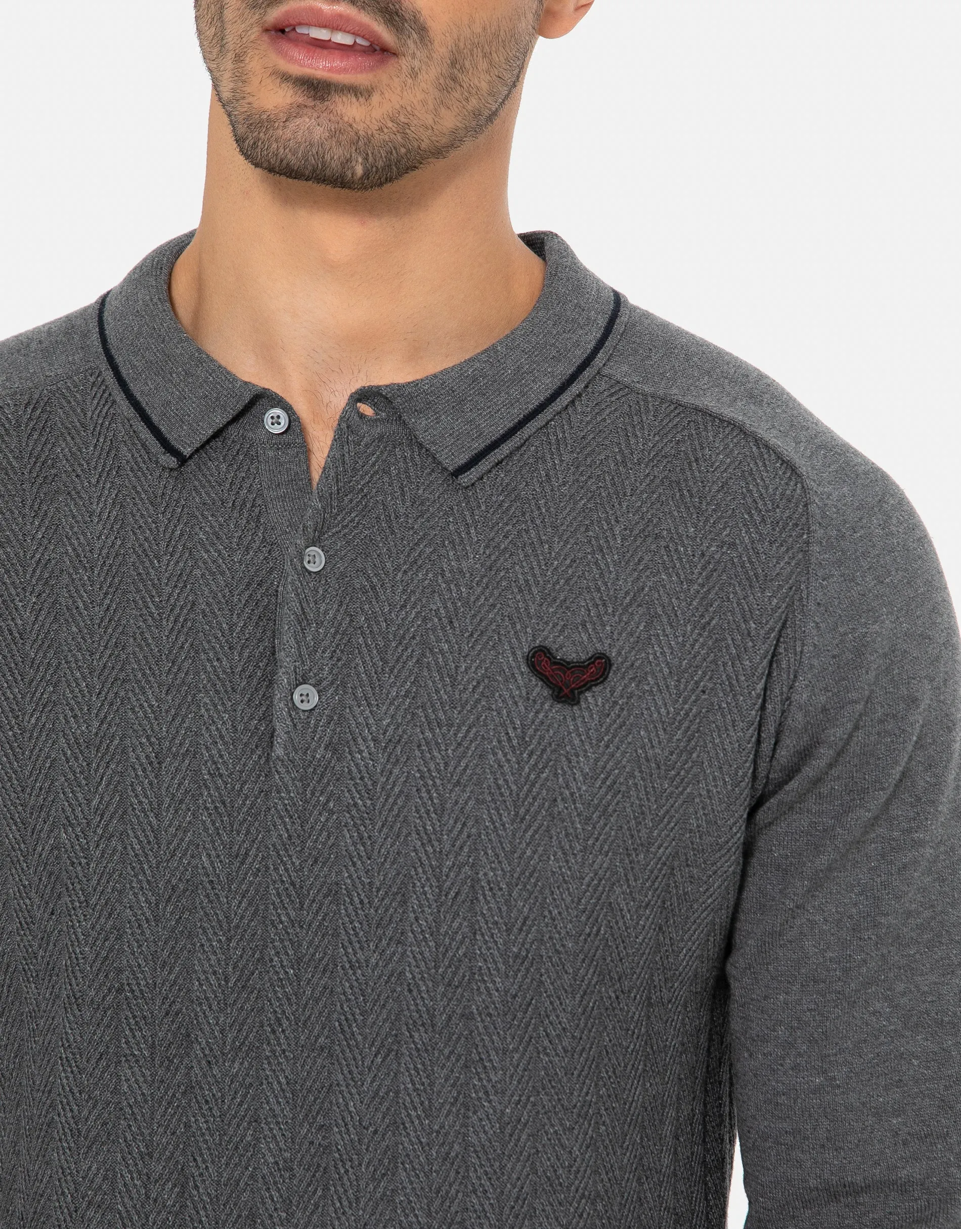 Men's Grey Long Sleeve Polo Jumper sold by Threadbare product image thumbnail 4