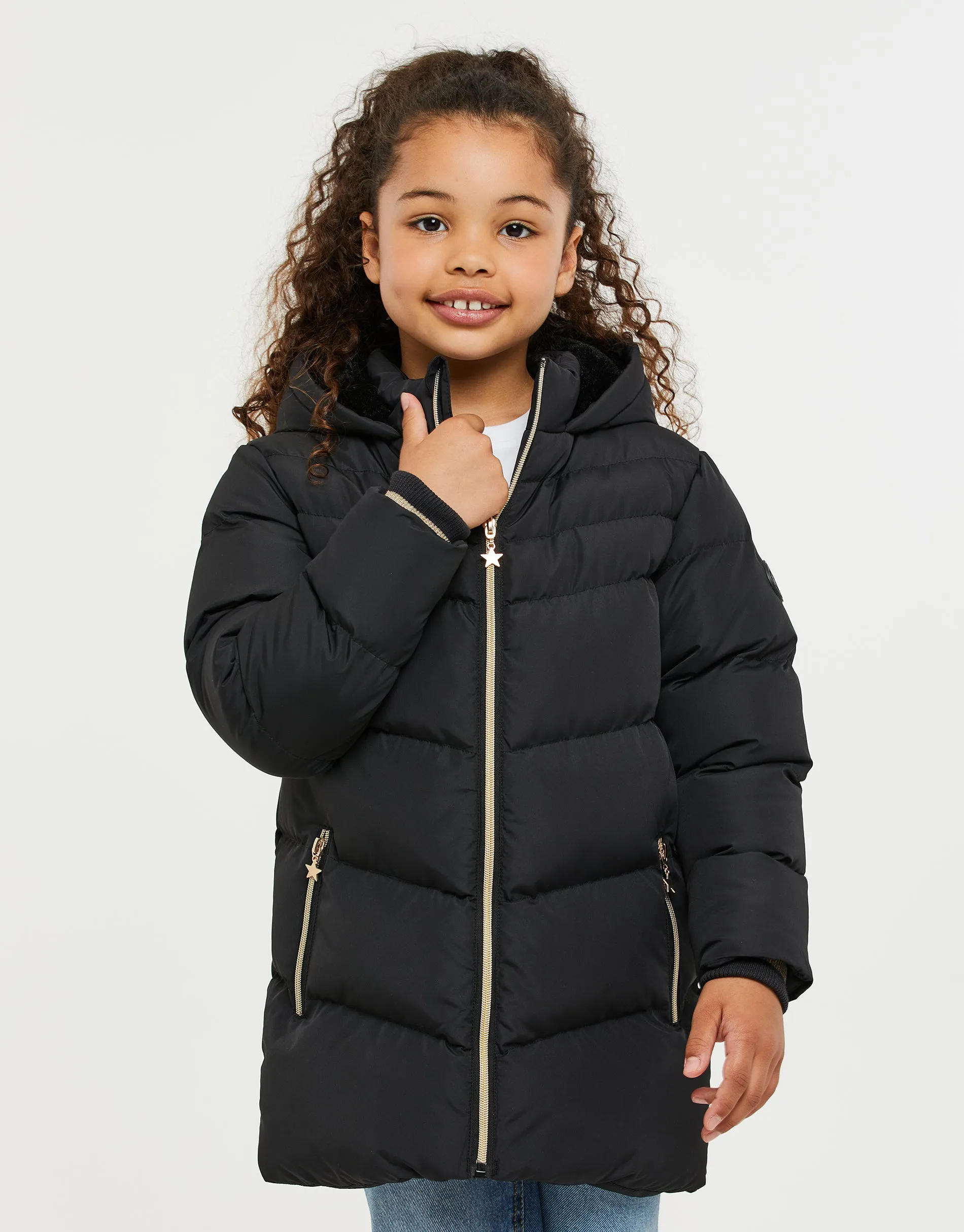 Girls' Black Longline Padded Jacket sold by Threadbare product image thumbnail 3