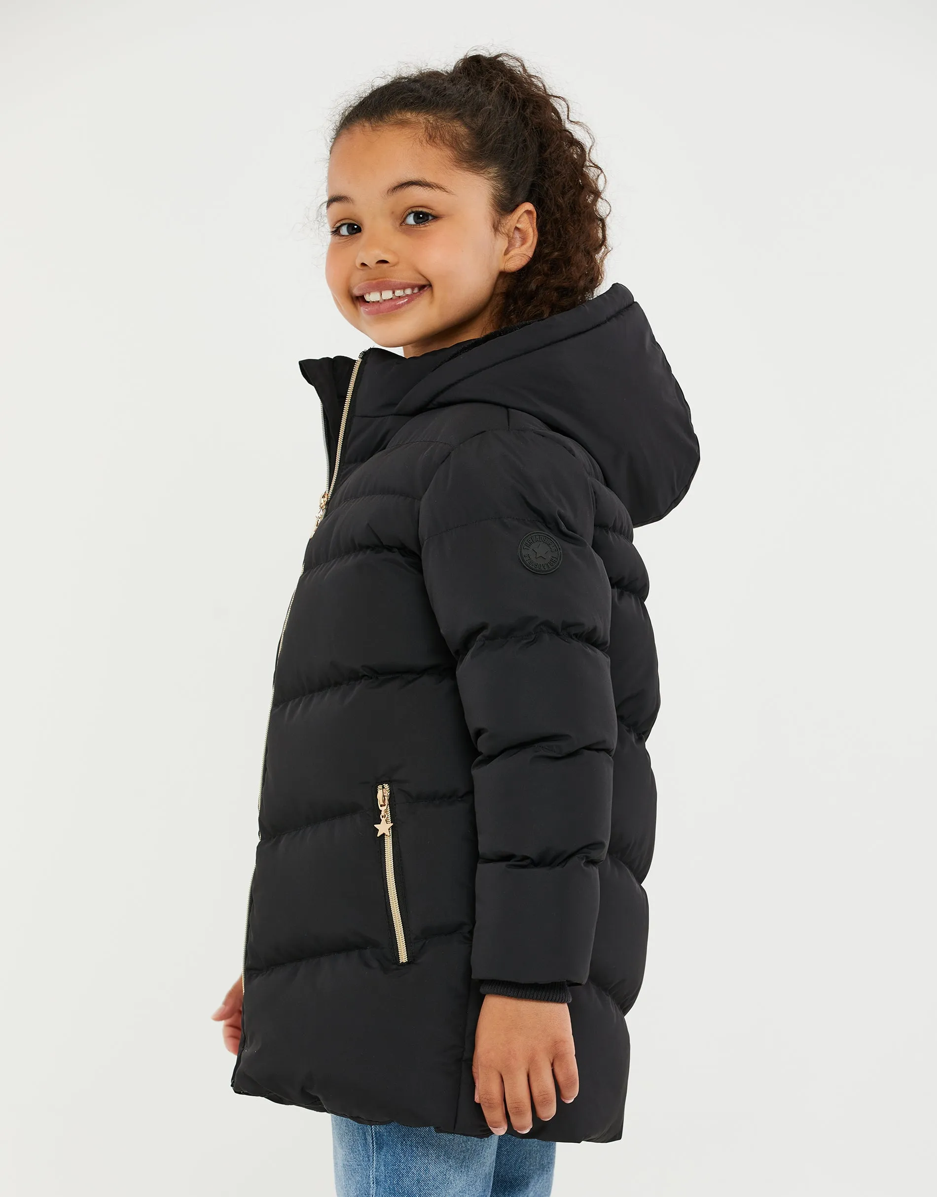 Girls' Black Longline Padded Jacket sold by Threadbare product image thumbnail 4