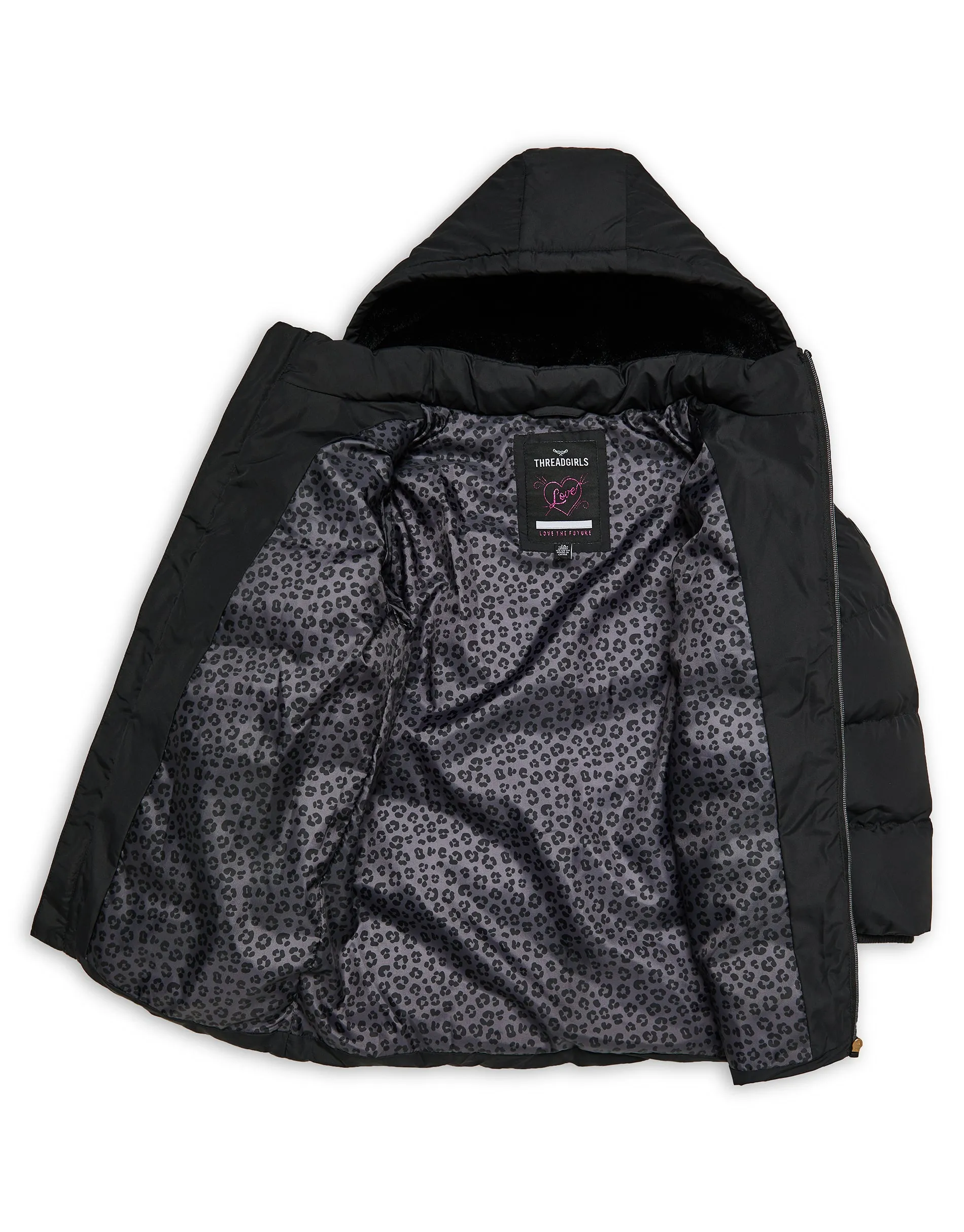 Girls' Black Longline Padded Jacket sold by Threadbare product image thumbnail 5