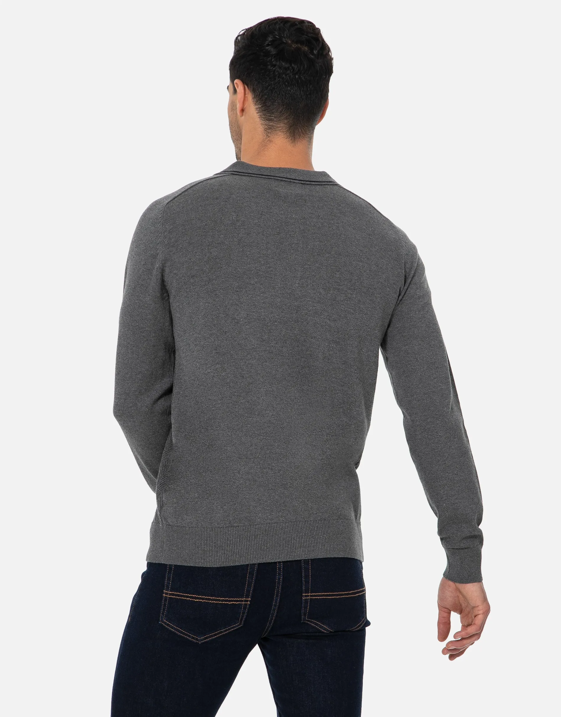 Men's Grey Long Sleeve Polo Jumper sold by Threadbare product image thumbnail 2