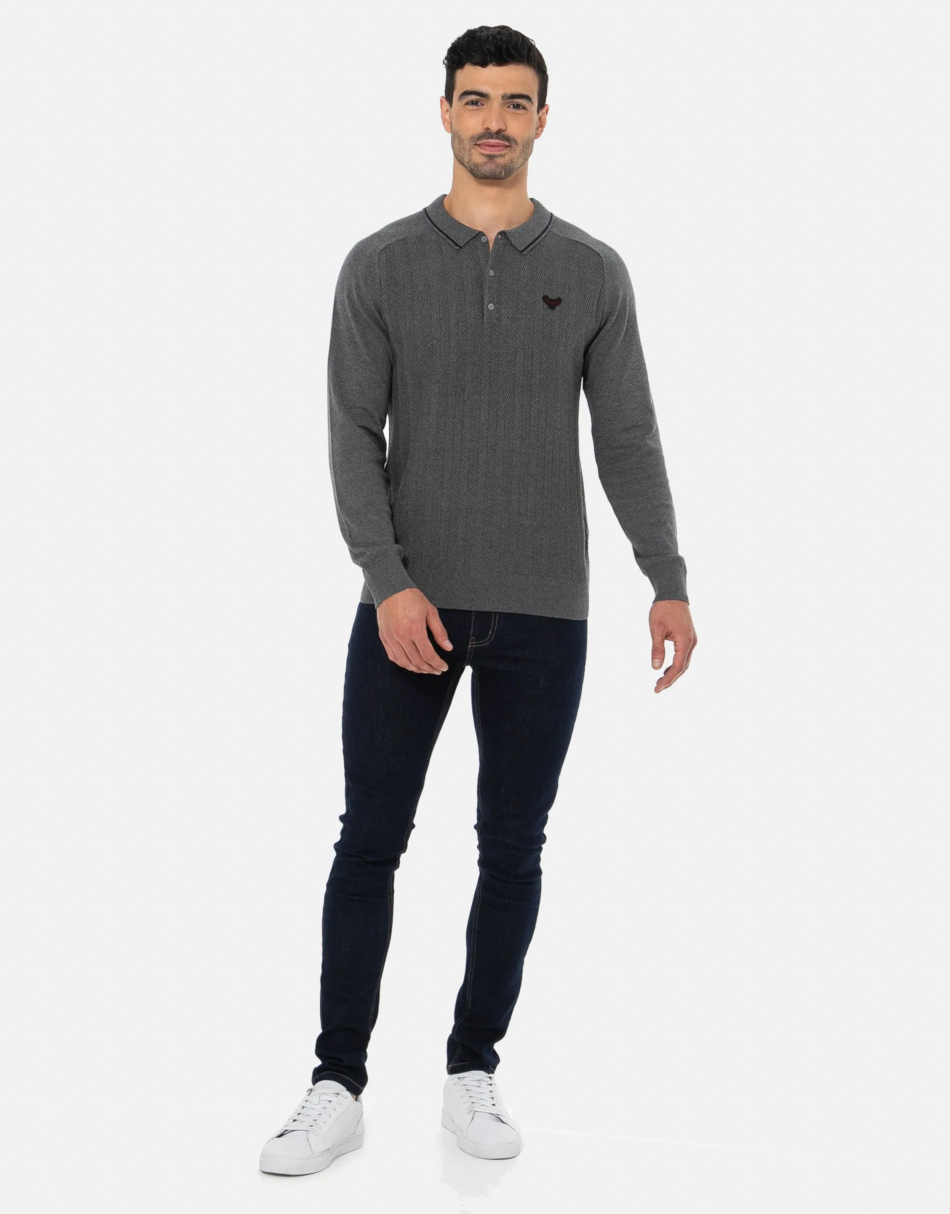 Men's Grey Long Sleeve Polo Jumper sold by Threadbare product image thumbnail 3