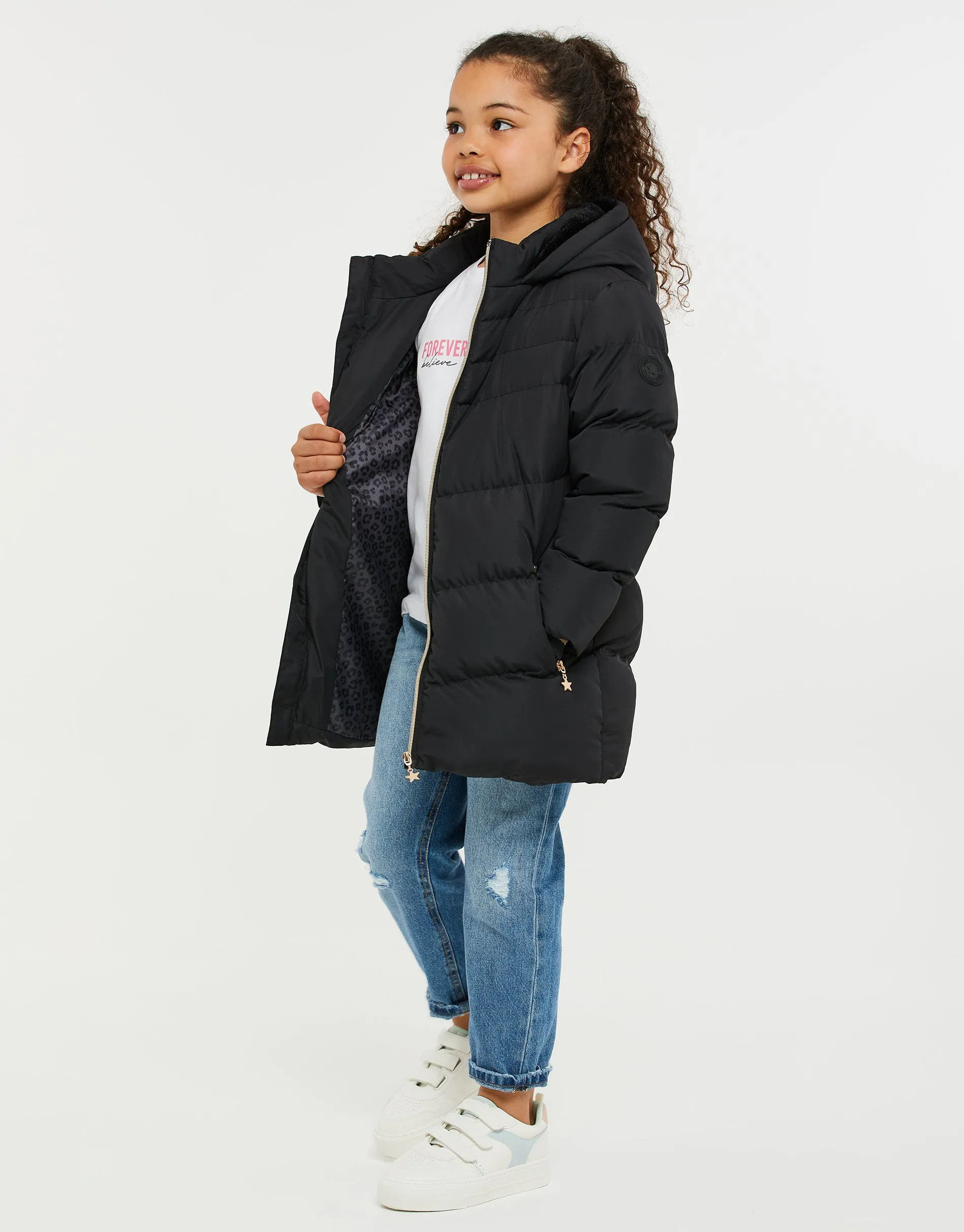 Girls' Black Longline Padded Jacket sold by Threadbare product image thumbnail 2