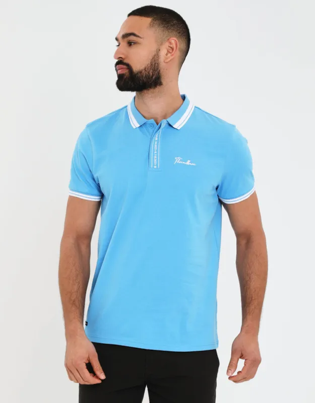 Men's Blue Branded Rib Collar Polo Shirt sold by Threadbare
