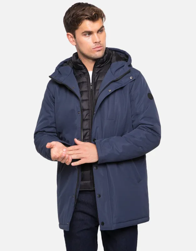 Men's Navy Mock Layer Mac sold by Threadbare