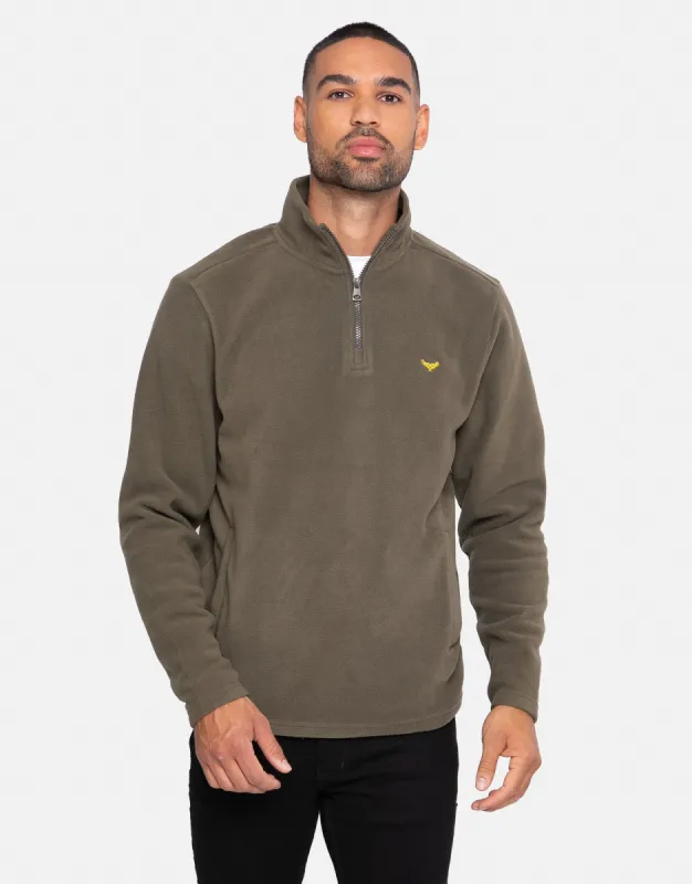 Men's Khaki Quarter Zip Fleece Sweatshirt sold by Threadbare