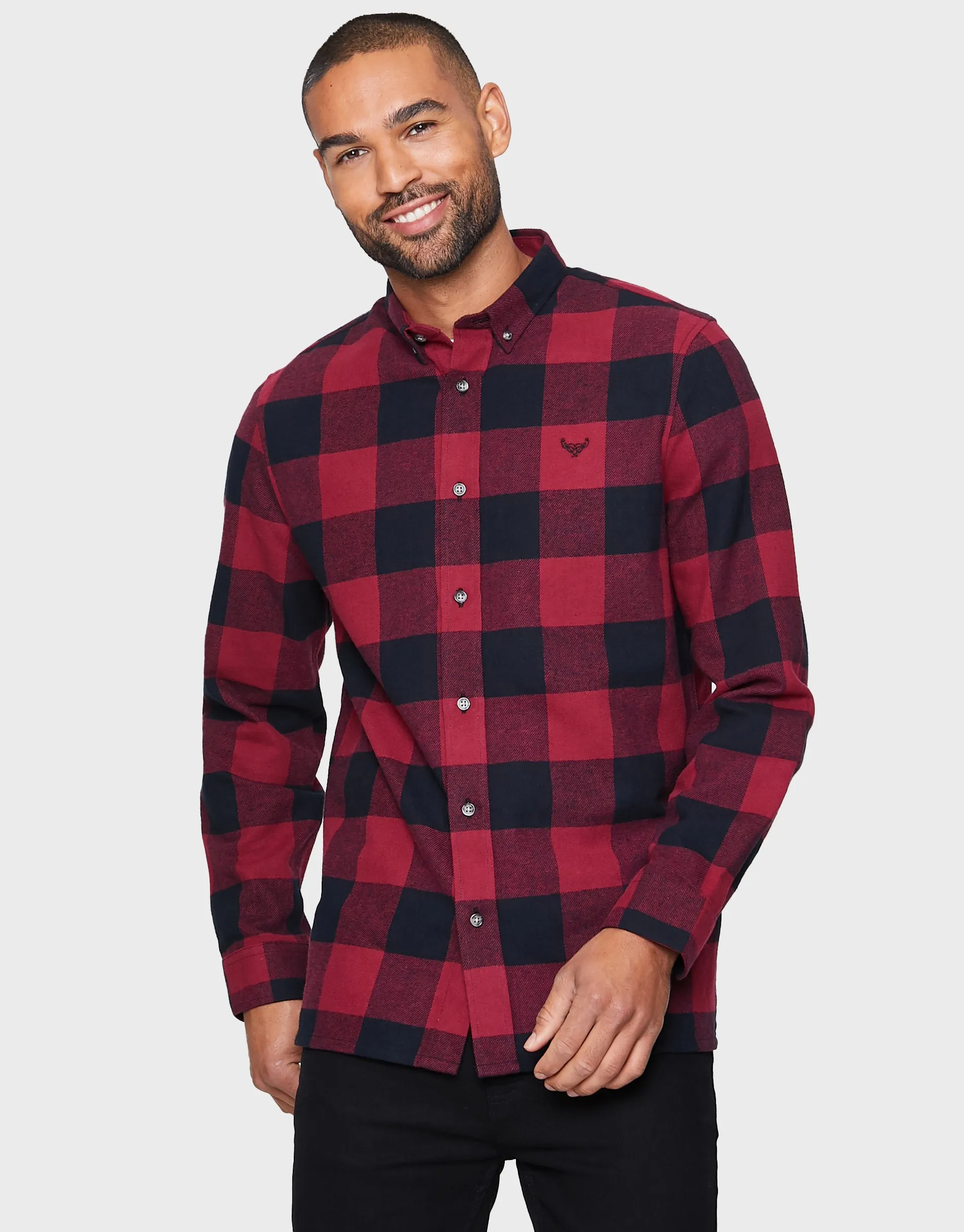 Men's Merlot Red Check Long Sleeve Shirt sold by Threadbare