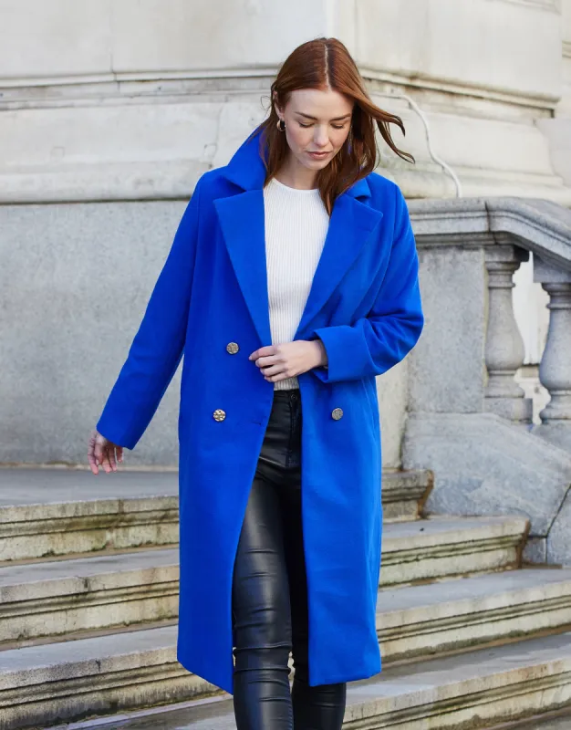Women's Blue Double Breasted Coat sold by Threadbare