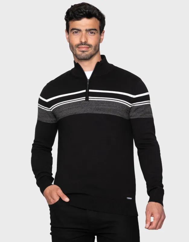 Men's Black Mix Quarter Zip Colourblock Jumper sold by Threadbare