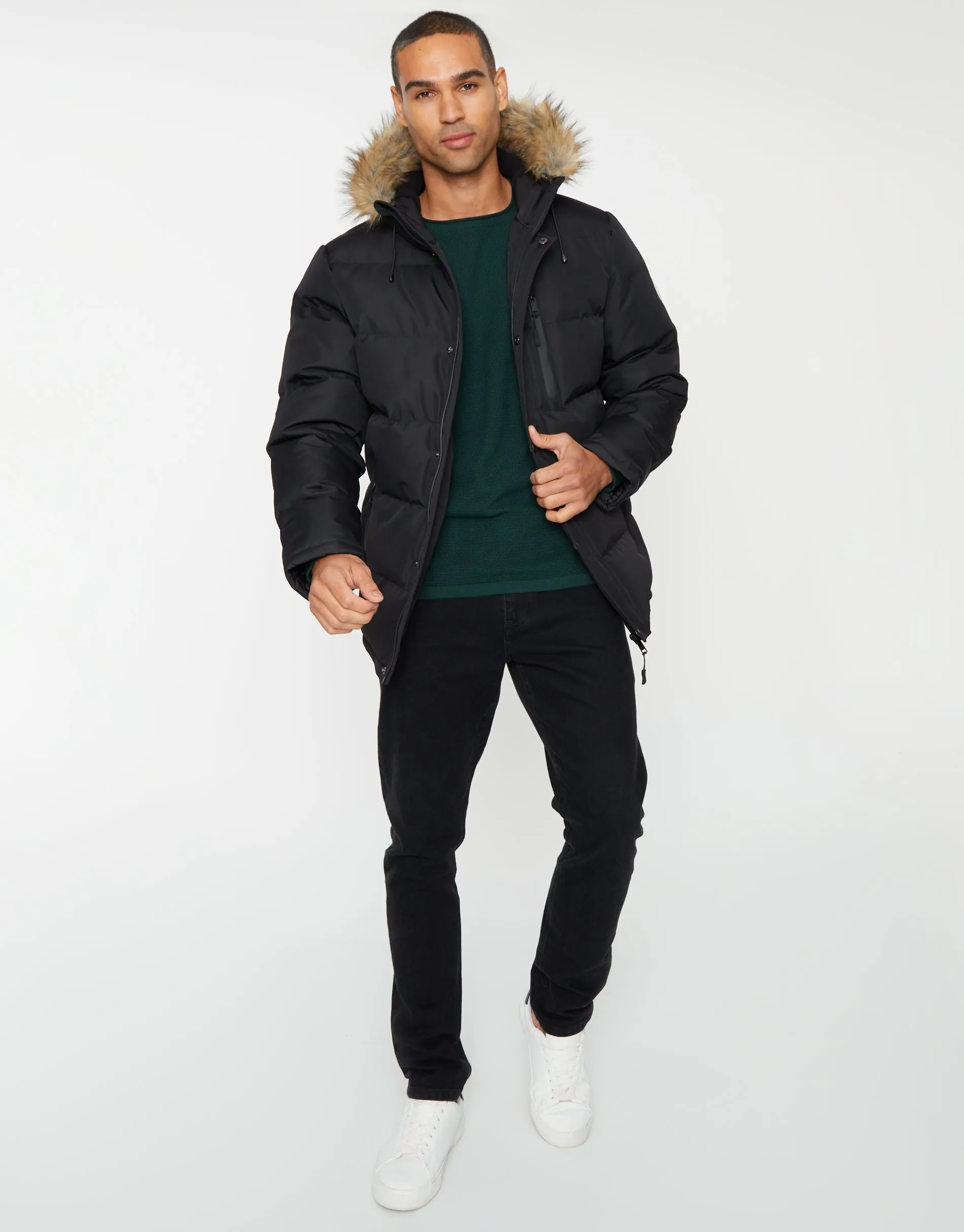 Showerproof Padded Parka Jacket in Black sold by Threadbare product image thumbnail 3