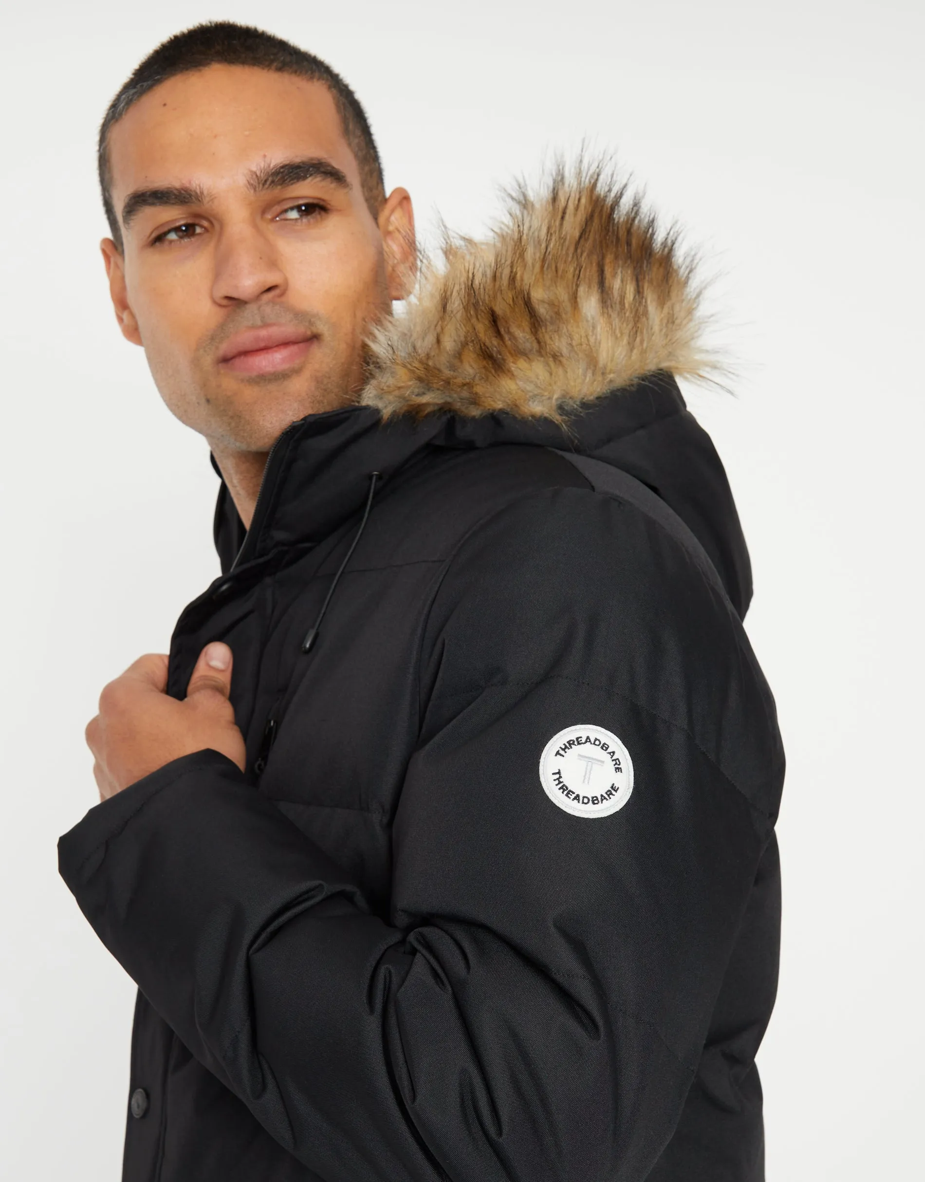 Showerproof Padded Parka Jacket in Black sold by Threadbare product image thumbnail 4