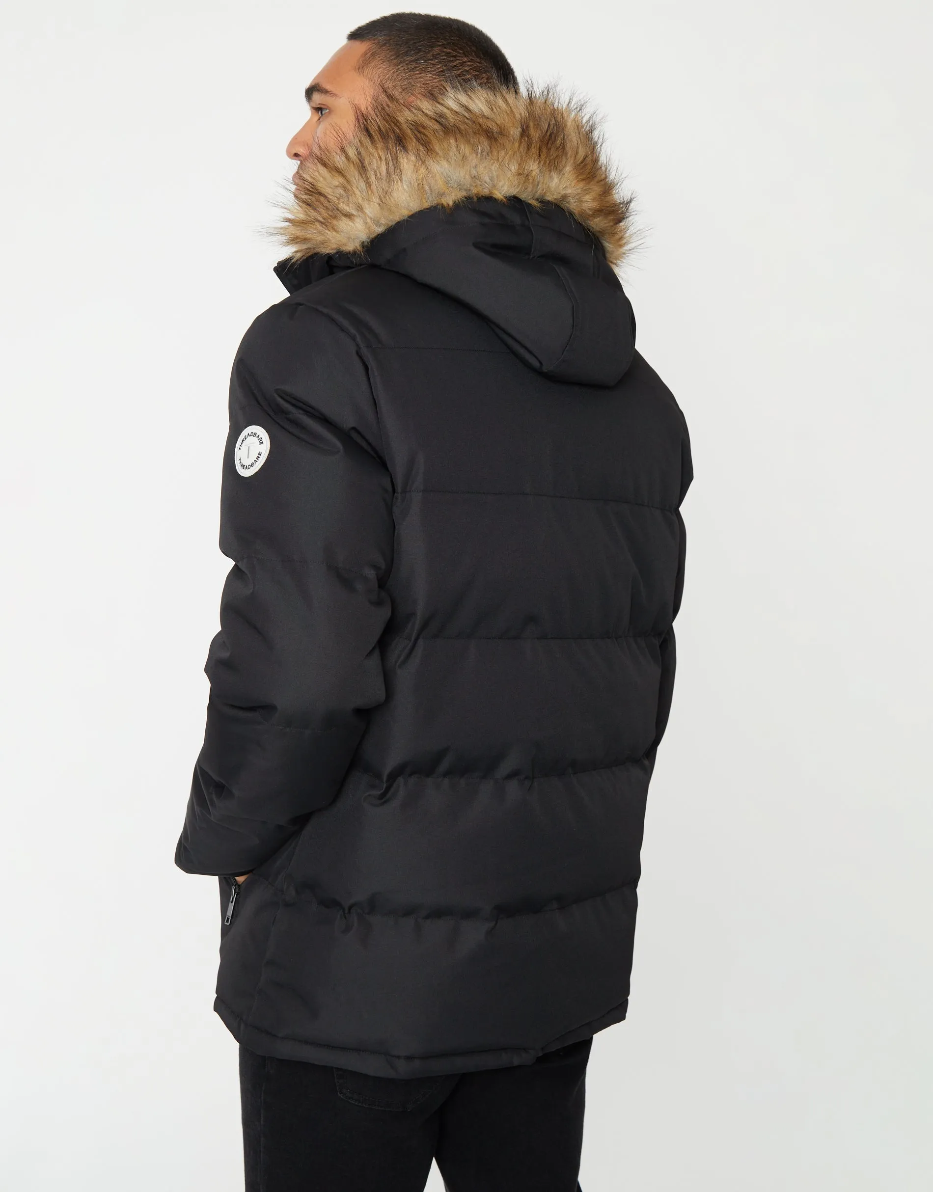 Showerproof Padded Parka Jacket in Black sold by Threadbare product image thumbnail 2