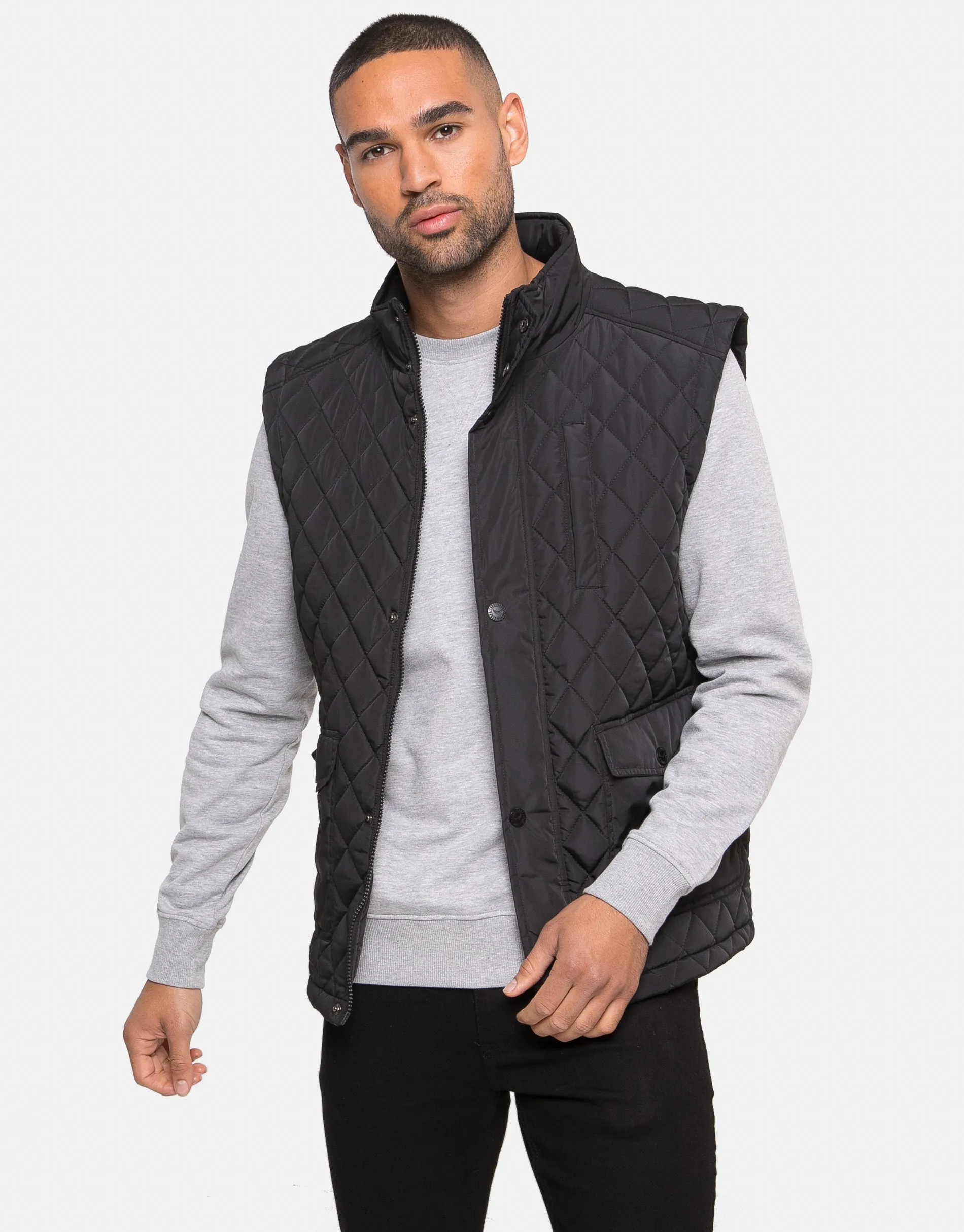 Men's Black Quilted Gilet sold by Threadbare