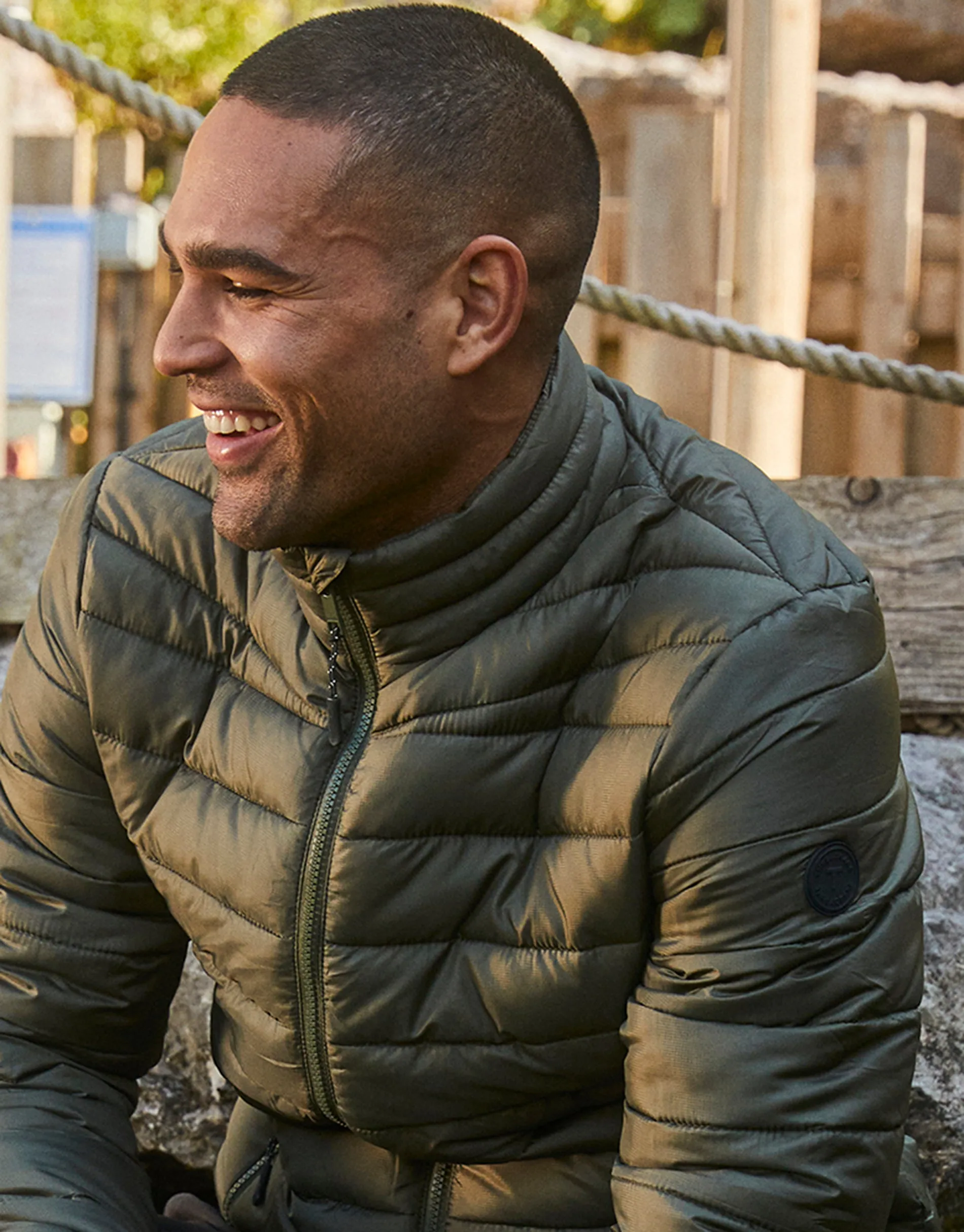 Men's Khaki Matte Finish Padded Funnel Neck Jacket sold by Threadbare product image thumbnail 4