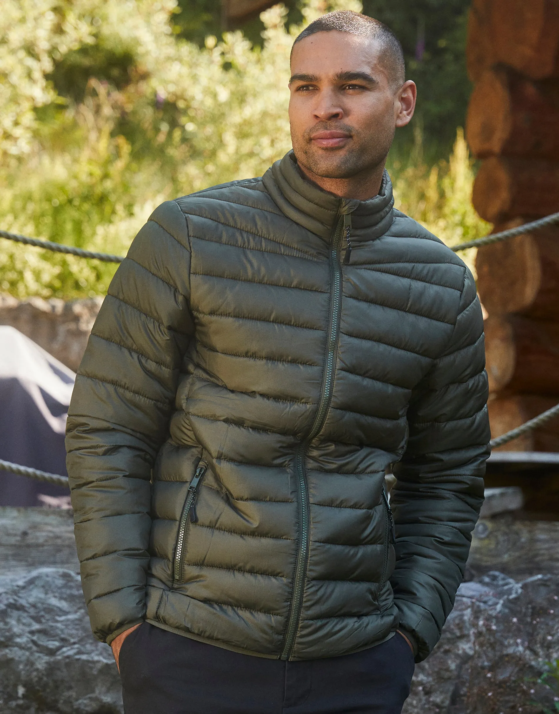 Men's Khaki Matte Finish Padded Funnel Neck Jacket sold by Threadbare product image thumbnail 3