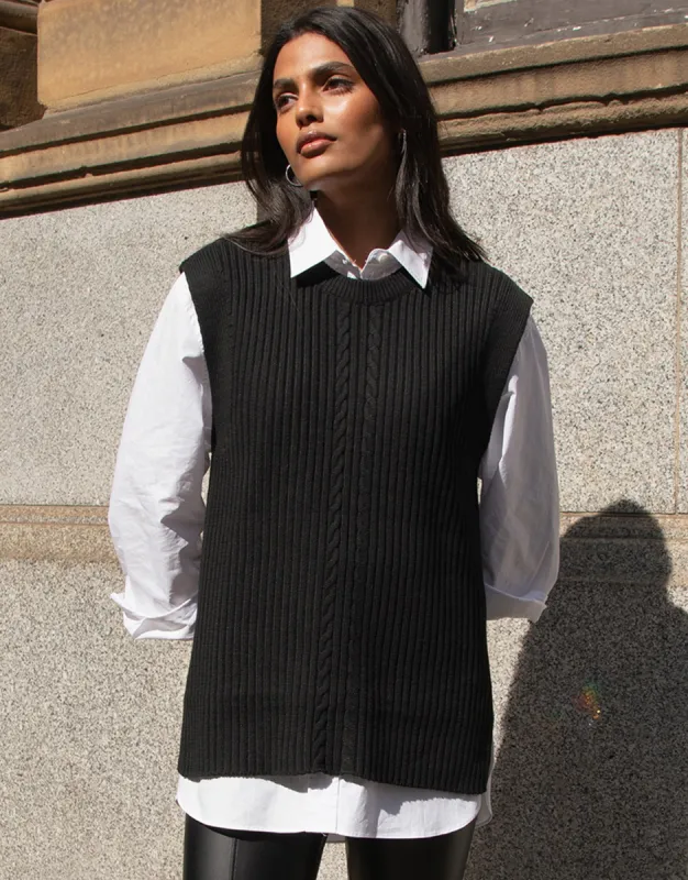 Women's Black Cable Knit Sweater Vest sold by Threadbare