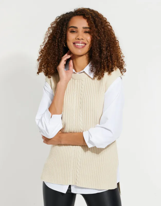 Women's Stone Cable Knit Vest sold by Threadbare