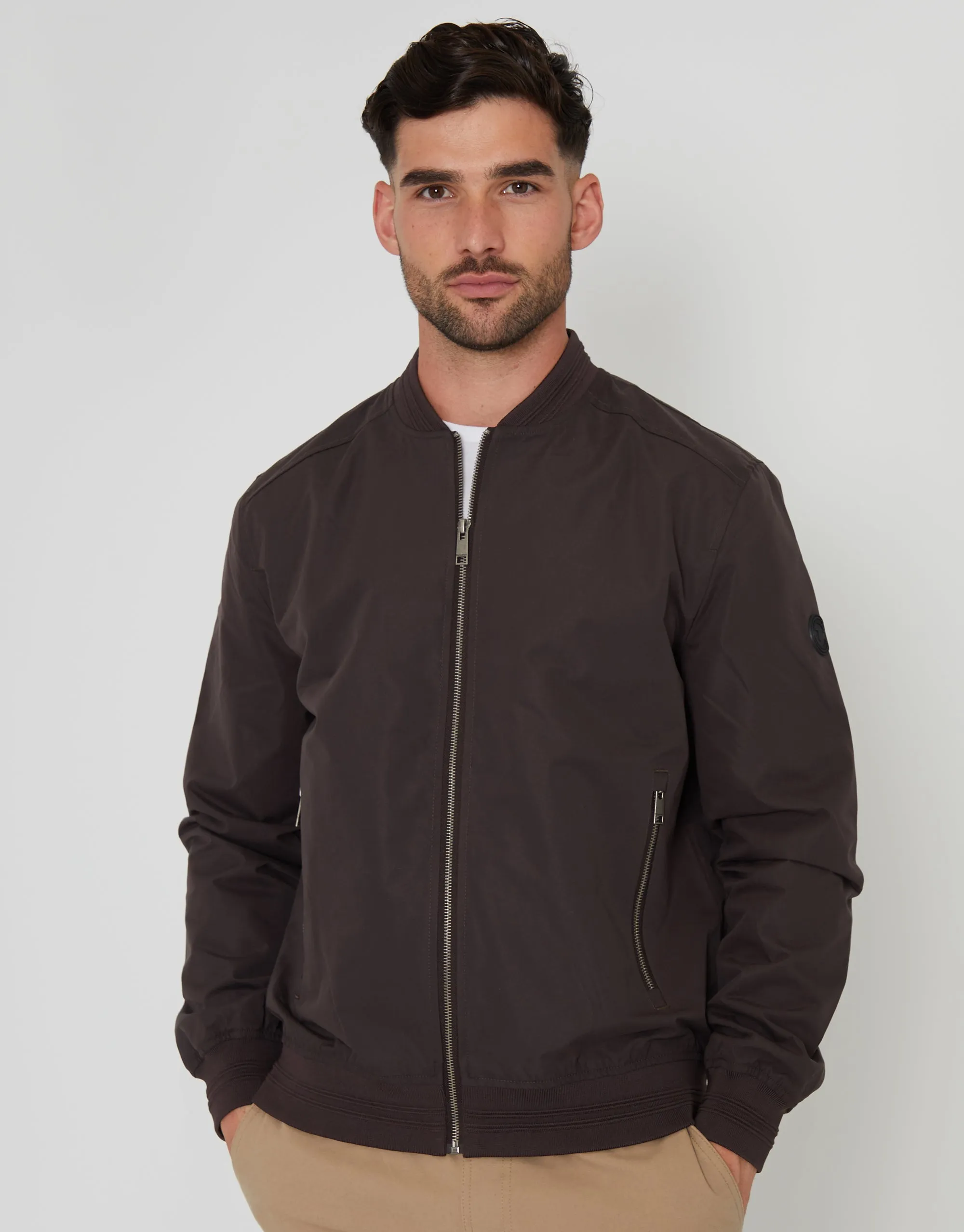 Men's Chocolate Showerproof Classic Bomber Jacket sold by Threadbare product image thumbnail 5