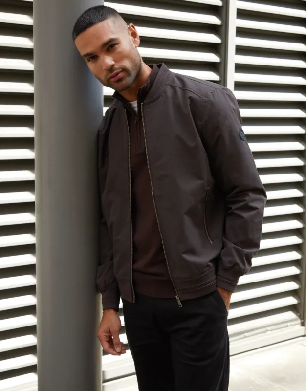 Men's Chocolate Showerproof Classic Bomber Jacket sold by Threadbare
