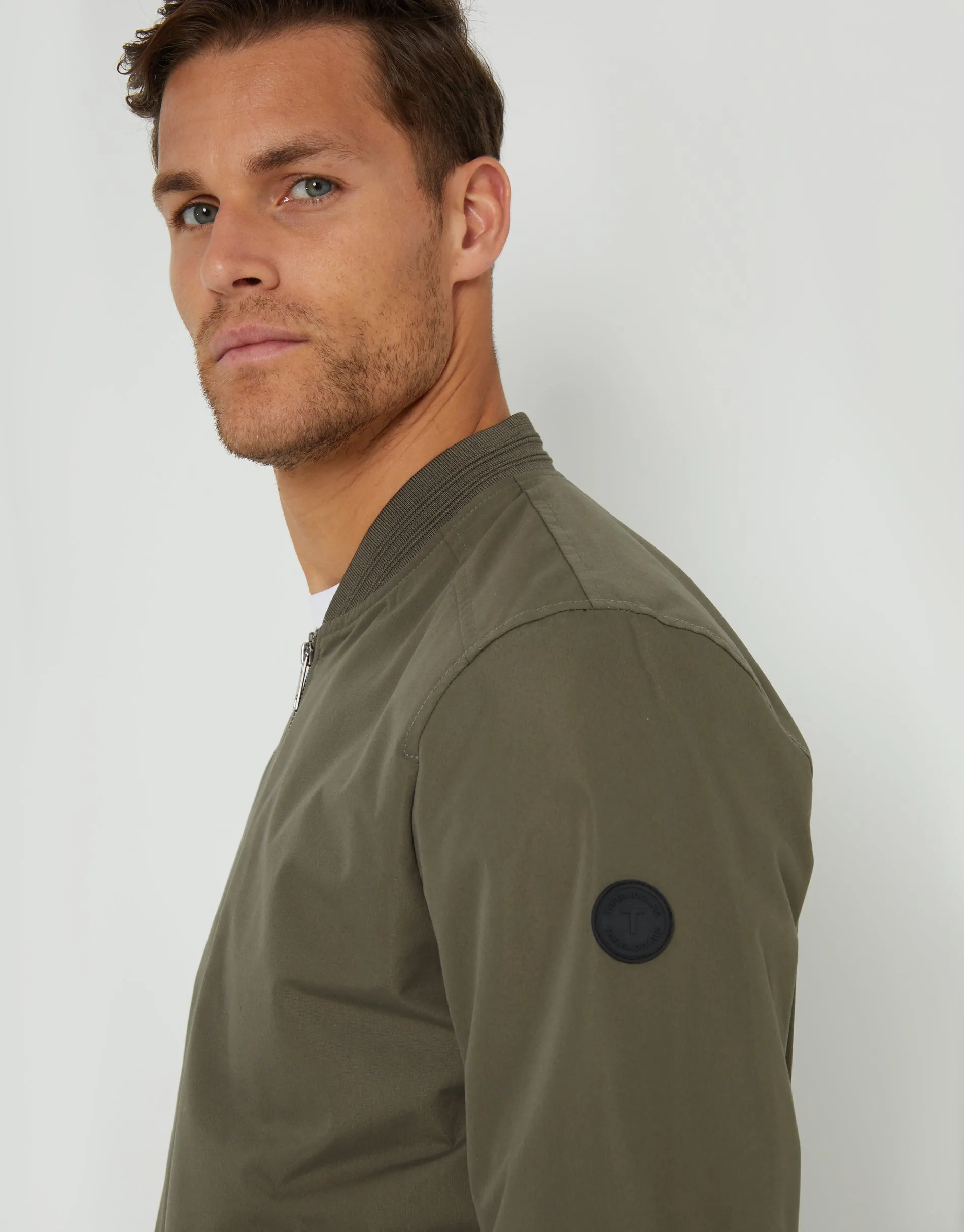 Khaki Green Showerproof Classic Bomber Jacket sold by Threadbare product image thumbnail 4