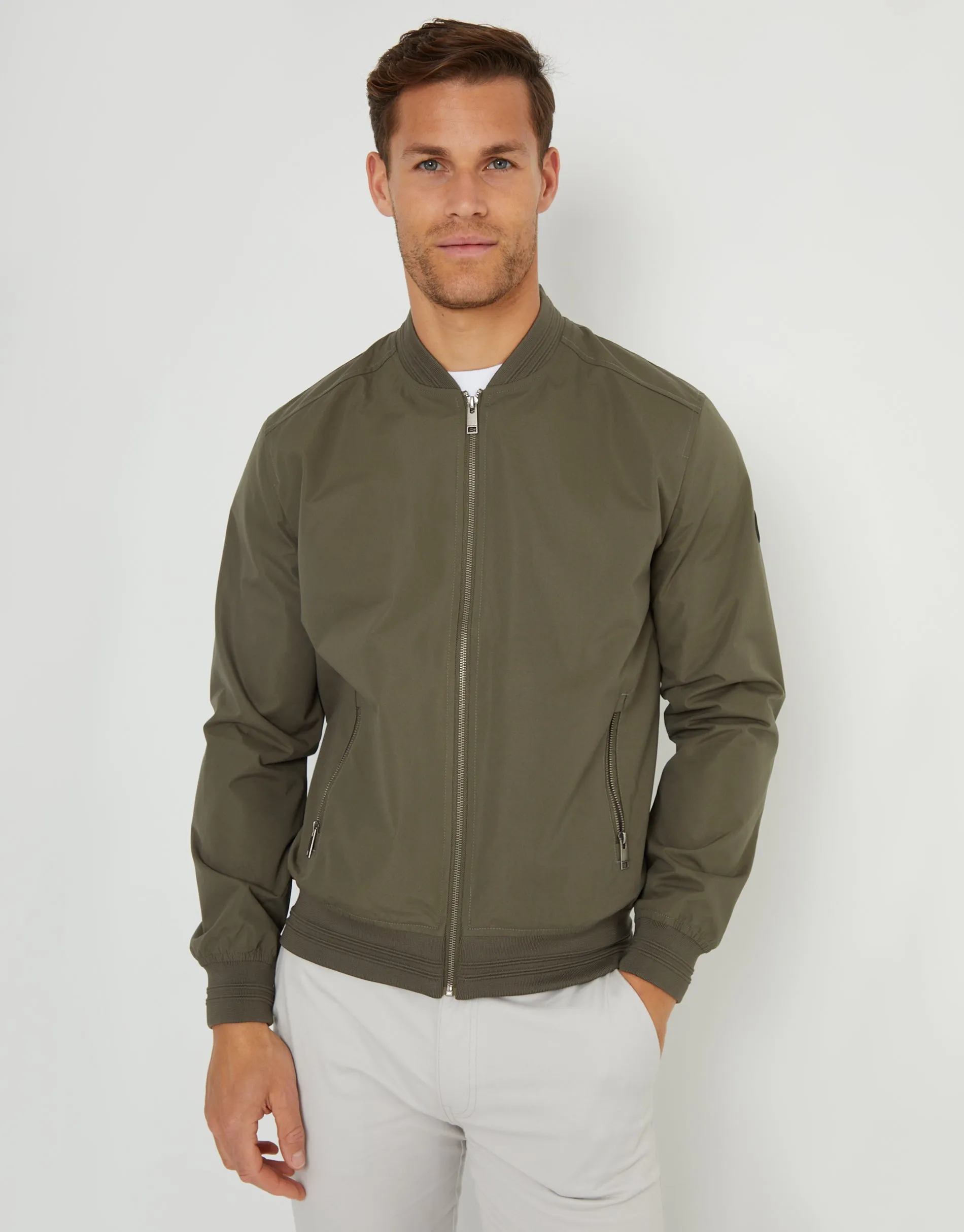 Khaki Green Showerproof Classic Bomber Jacket sold by Threadbare product image thumbnail 3