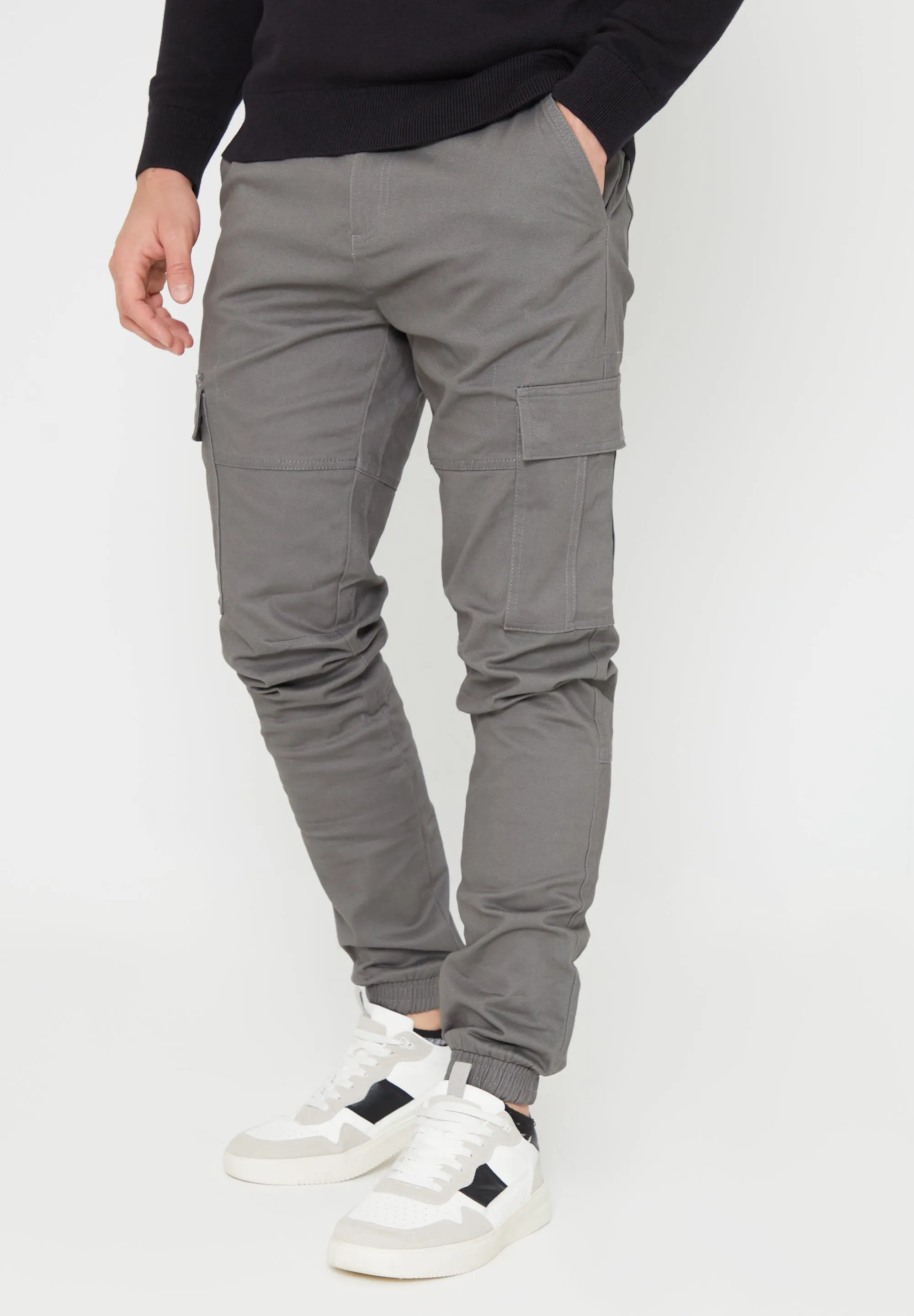 Men's Slate Jogger Style Cargo Trousers sold by Threadbare