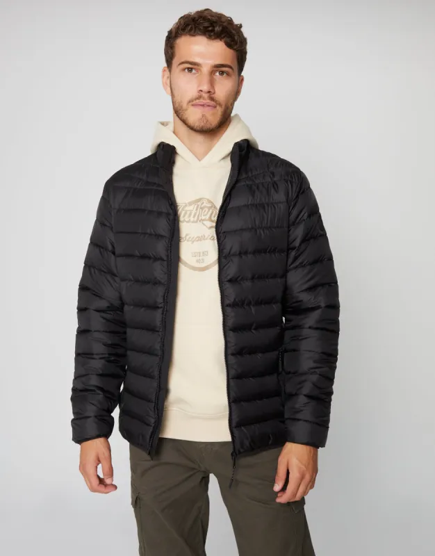 Men's Black Matte Finish Padded Funnel Neck Jacket sold by Threadbare