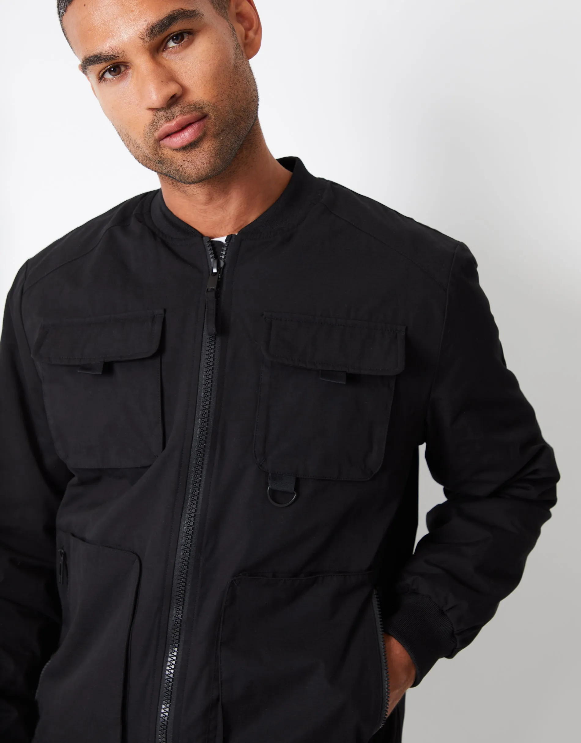 Men's Black Showerproof Utility Bomber Jacket sold by Threadbare product image thumbnail 4