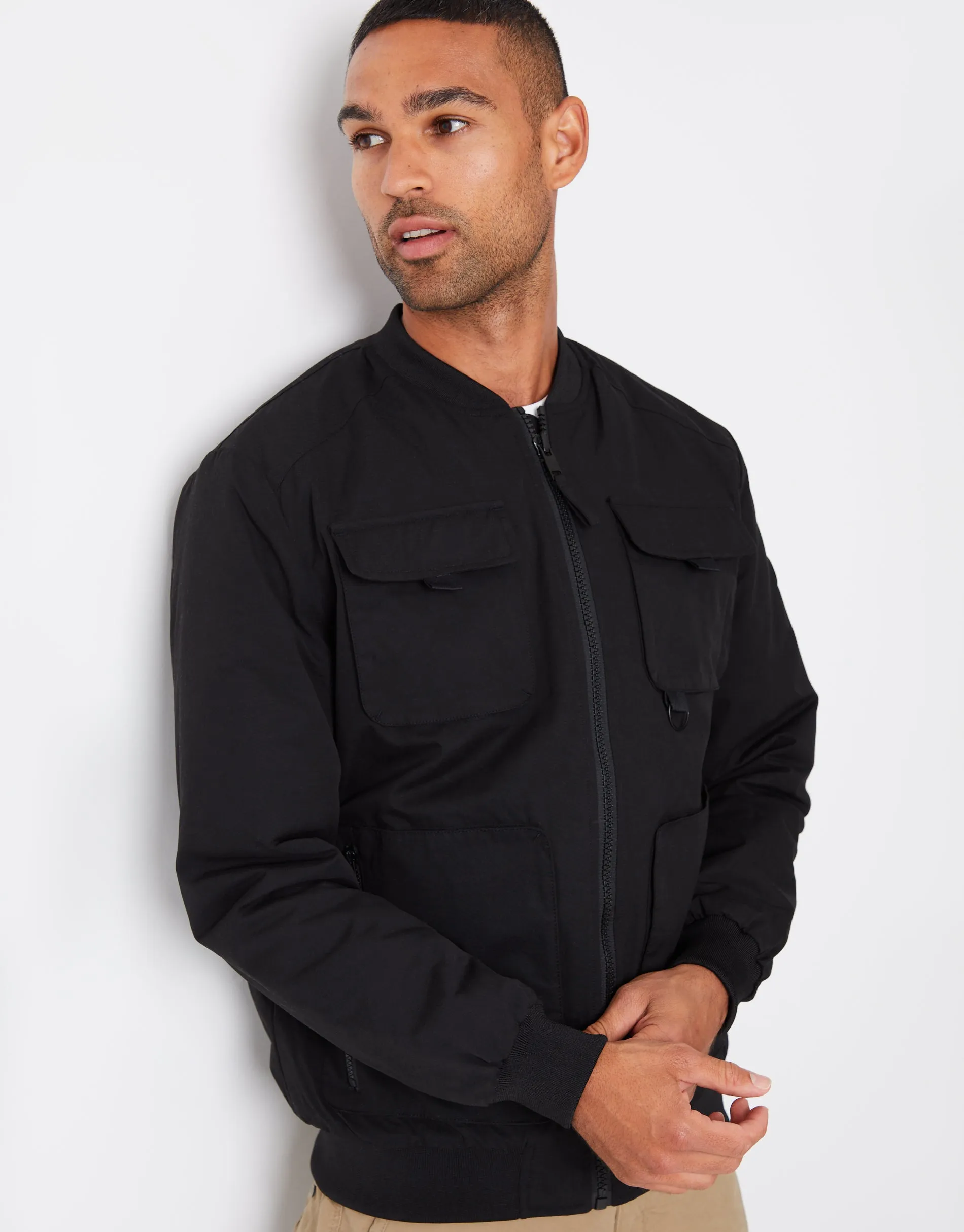 Men's Black Showerproof Utility Bomber Jacket sold by Threadbare product image thumbnail 5