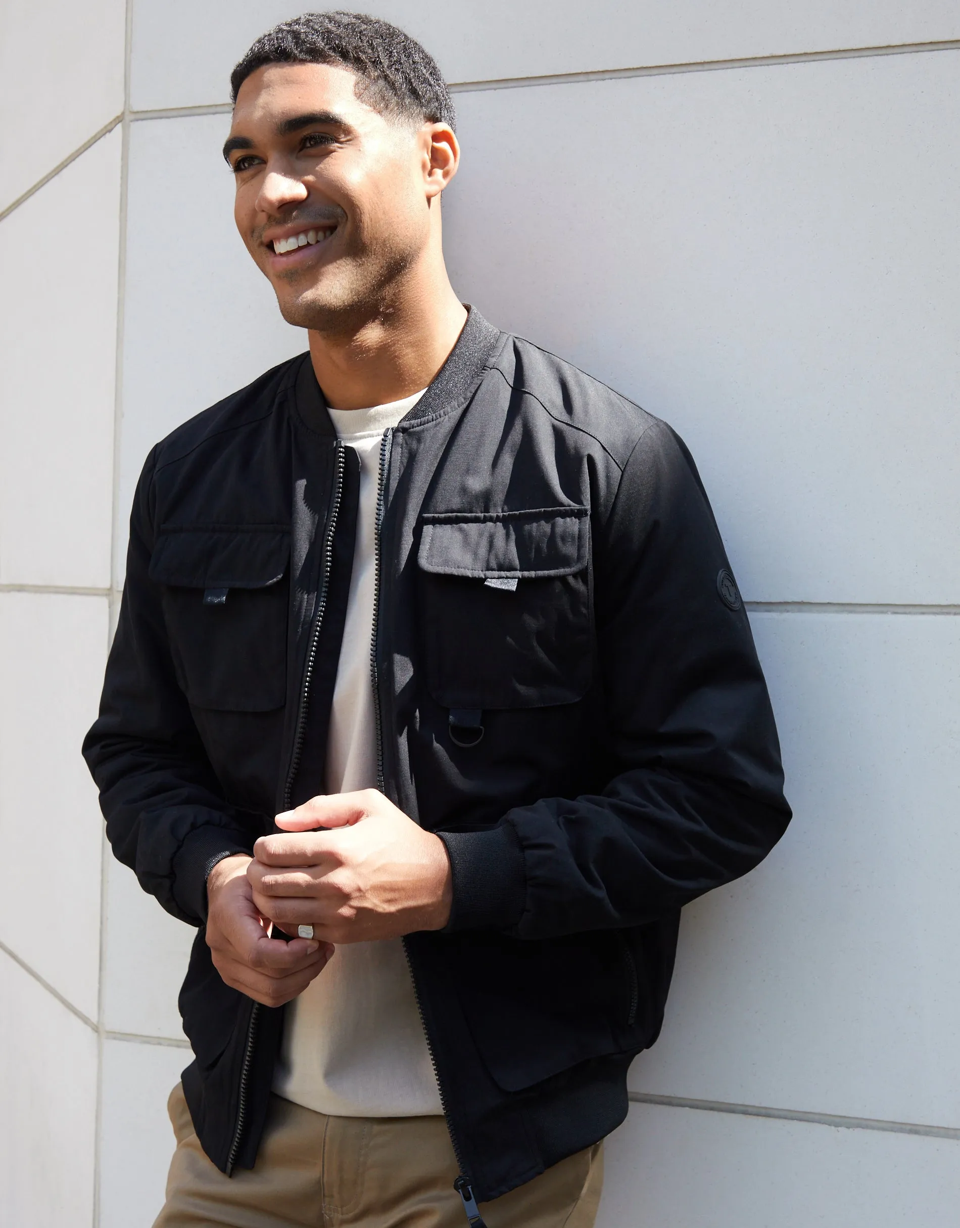 Men's Black Showerproof Utility Bomber Jacket sold by Threadbare